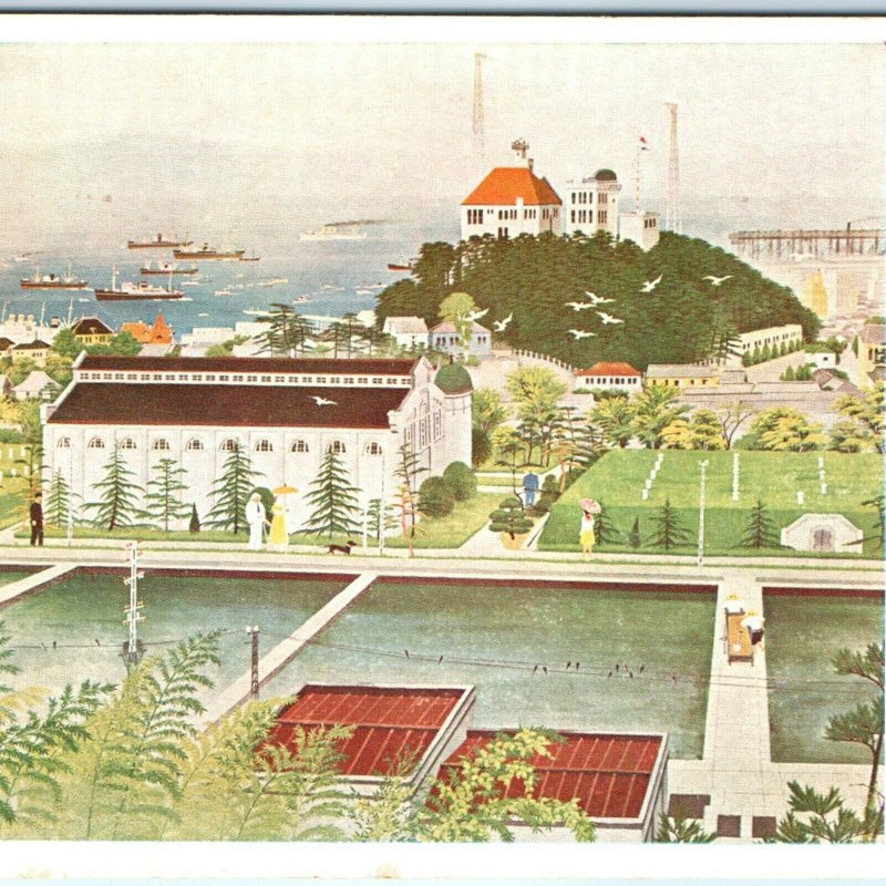 c1940s Japan Town Painting Tsuyoshi Kusanagi Postcard 14th Imperial Academy A59