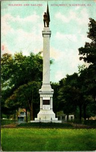 Civil War Soldiers and Sailors Monument Waukegan IL Illinois UNP DB Postcard D9