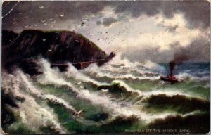 Rough Seas off the Harbor Sark, Channel Islands Tuck 1497 Vintage Postcard Z03