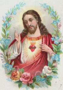 1870s-80s Religious Die-Cut Paper Lace Card Sacred Heart Of Jesus F139