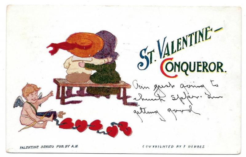 St Valentine Conqueror F Derbes Vintage 1907 Postcard Cupid 