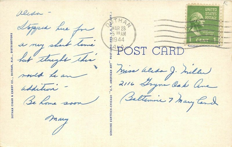 Dothan Alabama AL 1948 Postcard Dothan County Club Entrance