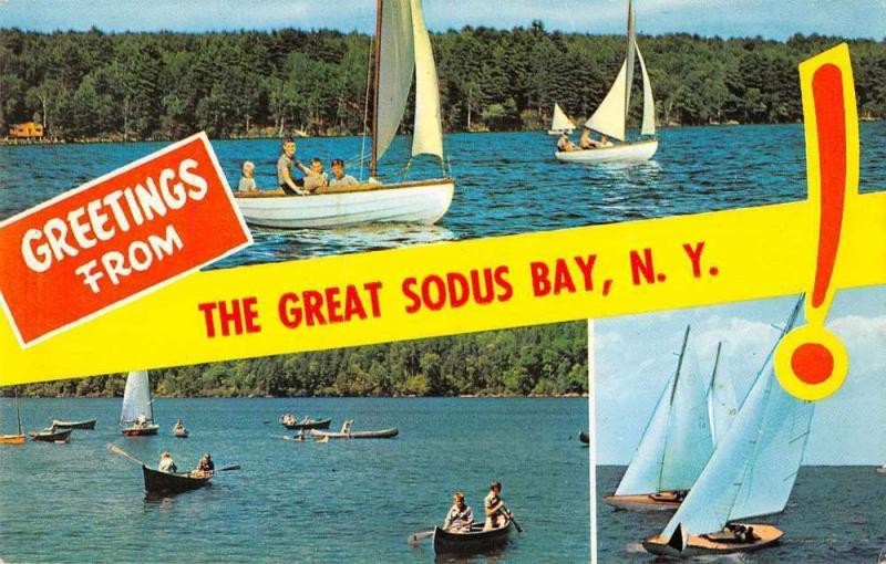 Great Sodus bay New York Greetings Sailboats Vintage Postcard JA4741691