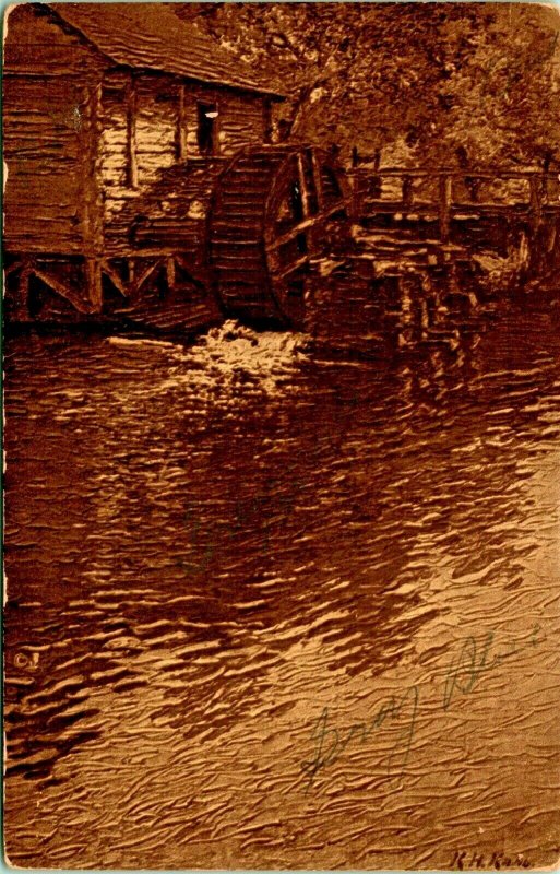 Karl Kahl The Old Mill Painting Water Wheel UNP Phostint DB Postcard E4