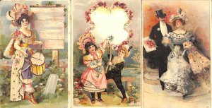 Lot of 3 glitter novelty antique 1900s romantic greetings postcards couple glam