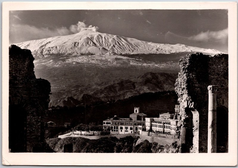 Taormina ~ S. Domenico Palace Hotel e l'Etna Italy Real Photo RPPC Postcard