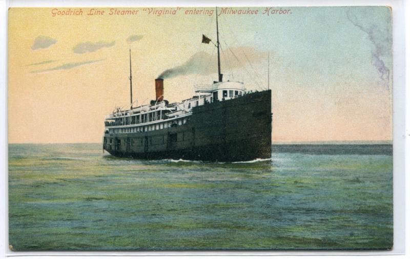 Steamer Virginia Goodrich Line Milwaukee Harbor Wisconsin 1910c postcard 