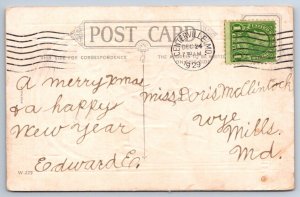 Christmas Greetings, Manger Scene, 3 Wise Men, 1929 Postcard, Centerville MD DPO