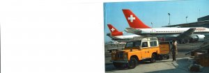 VINTAGE CONTINENTAL SIZE POSTCARD ON THE TARMAC WITH 2 SWISSAIR AIRCRAFT MAXIMUM