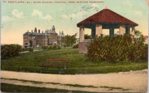 Postcard ME Portland - Maine General Hospital view from Western Prominade