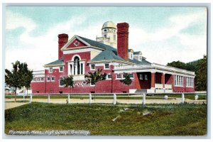 c1910 High School Building Plymouth Massachusetts MA AS Burbank Antique Postcard 