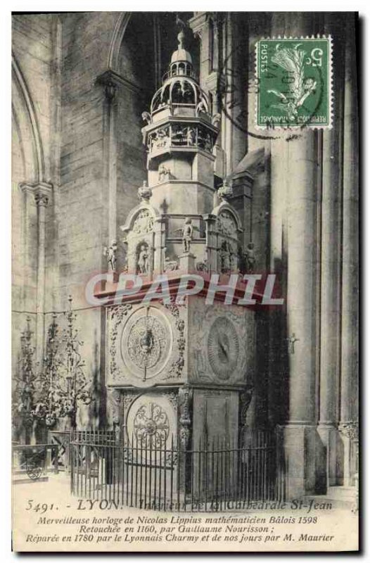 Old Postcard Lyon Interior of the Cathedral St Jean Clock
