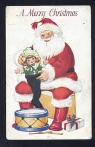 A MERRY CHRISTMAS SANTA CLAUS LARGE RED ROBE DRUM TOYS VINTAGE POSTCARD OLD