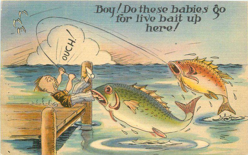 Artist impression 1940s Exaggeration Humor linen Fishing linen postcard 12698 | Topics - Cartoons & Comics - Comics, Postcard / HipPostcard Artist impression 1940s Exaggeration Humor linen Fishing linen postcard 12698 | Topics - Cartoons & Comics - Comics, Postcard / HipPostcard