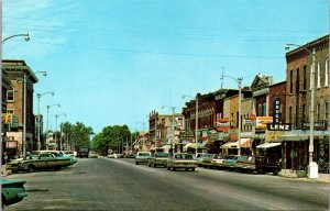 Postcard Street View Looking West on Route 64 in Sycamore, Illinois