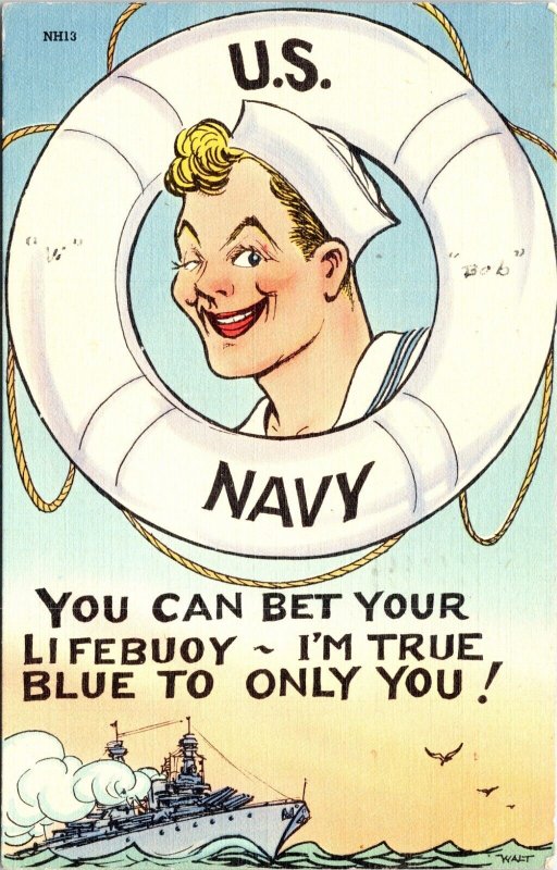 US Navy Bet Your Lifebuoy WW2 Soldier Mail Postcard 1943 R B Wheaton