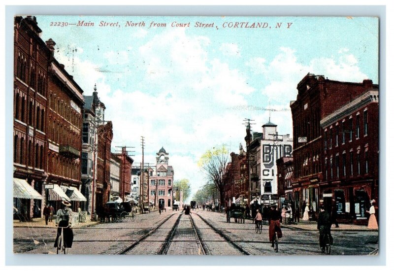 1907 Main Street North From Court Street Cortland New York NY Antique Postcard