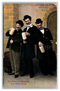 German Comic Drunk Men Not  In Bowler Hats Drinking Beer DB Postcard S4