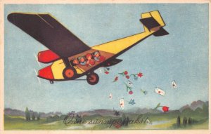 ESTONIA HAPPY BIRTHDAY AIRPLANE CHILDREN GREETING CARDS AVIATION POSTCARD 1920s