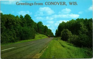 Postcard WI Vilas County Greetings from Conover Classic Car 1960s H26