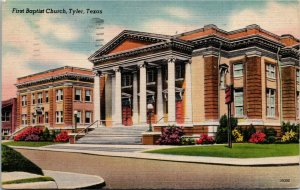 Postcard TX Tyler First Baptist Church Flowers LINEN Jack Martin News 1949 S48