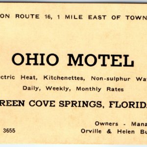 c1960s Green Cove Springs, FL Ohio Motel Business Card Advertising Trade Fla C44