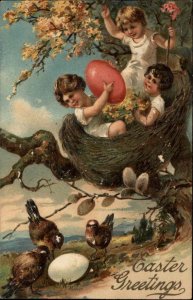 PFB 8294 Easter Fantasy Kids in Bird's Nest with Giant Eggs c1910 Postcard