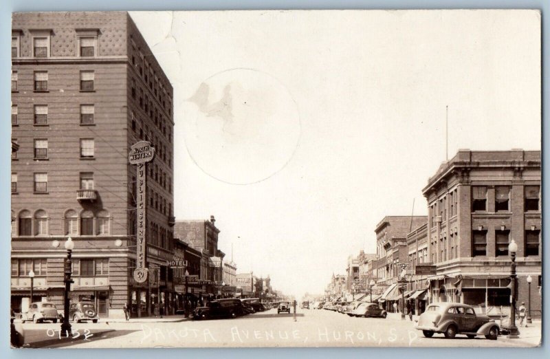 Huron South Dakota Postcard RPPC Photo Dakota Avenue Hotel Public Service Co RPO