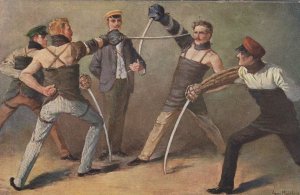 Heidelberg Germany Sword Fighting Costume Old Swashbuckling Postcard