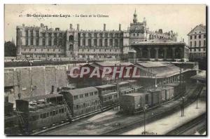 Old Postcard St Germain en Laye Railway Station and Train castle