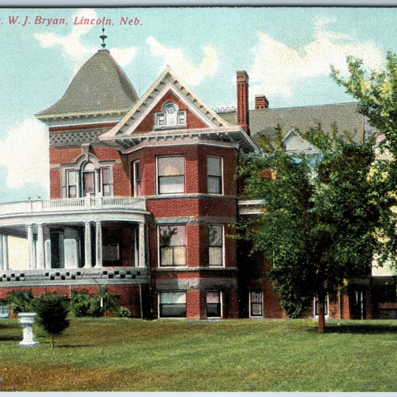 c1910s Lincoln, Neb. Home of Hon. WJ Bryan Victorian Farm House Litho Photo A204