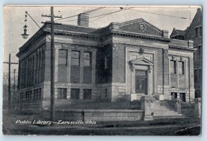 Zanesville Ohio Postcard Public Library Exterior Building c1909 Vintage Antique