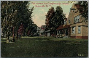 GLOVERSVILLE NY FIRST AVENUE from KINGSBOROUGH AVE. ANTIQUE POSTCARD