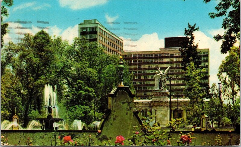 Alameda Central Mexico DF Postcard PM Cancel WOB Note Water Fountain Statue 