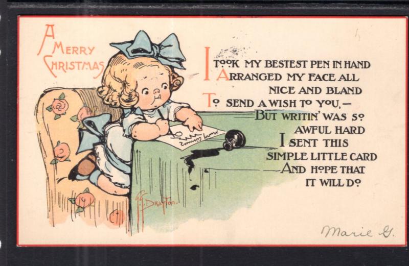 Meery Christmas Girl Writing Letter Drayton