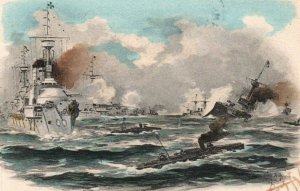 WWI Germany Imperial Navy Cruisers SMS Maneuvers at Sea Rare Art Painting