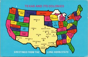 postcard Texas and Its Colonies - Greetings from the Long Horn State