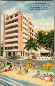 Victor Hotel, On the Ocean at 12th St Miami Beach FL Vintage Postcard C56