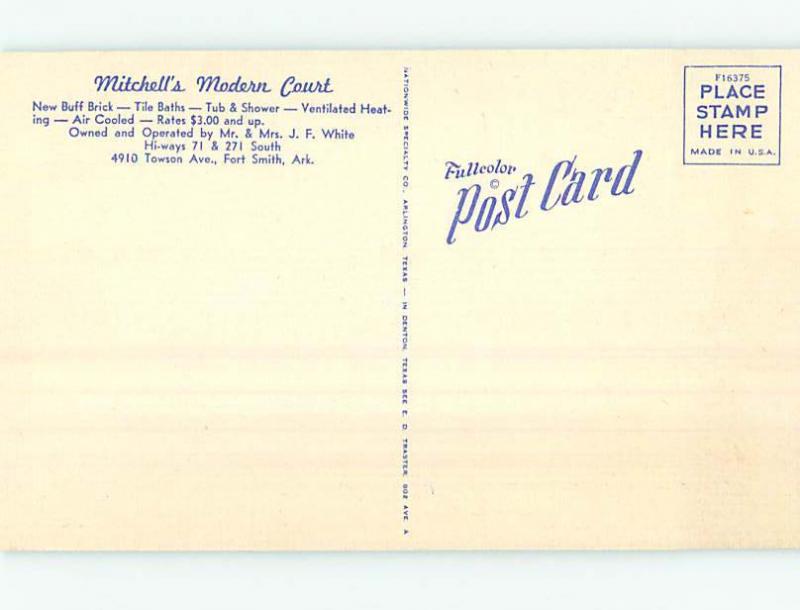 Unused Linen MITCHELL'S MODERN COURT MOTEL Fort Smith Arkansas AR M5842