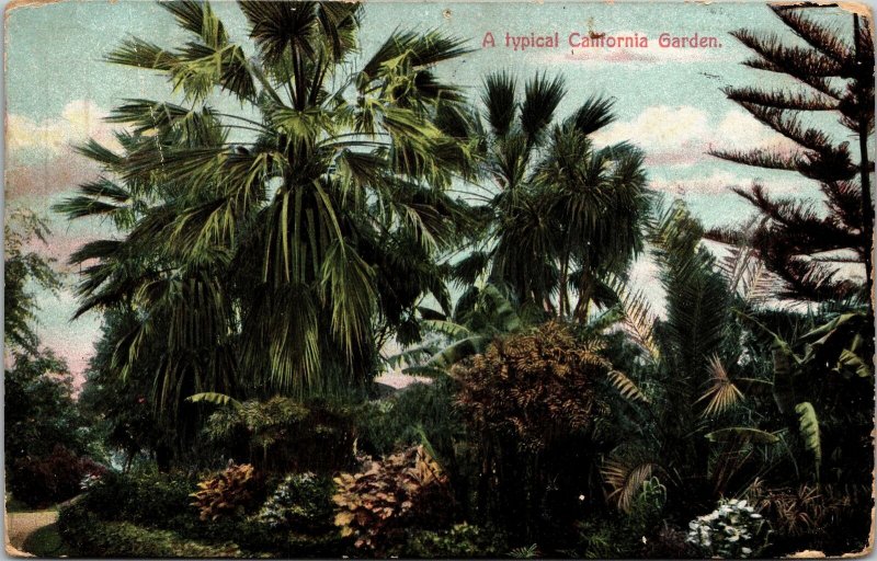 VINTAGE POSTCARD A TYPICAL CALIFORNIA GARDEN MAILED OAKLAND CA TO GERMANY 1907