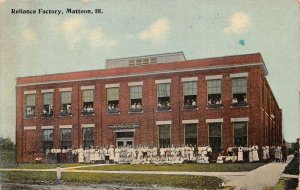 Mattoon Illinois Reliance Factory Exterior W/ Employees Vintage Postcard U3346