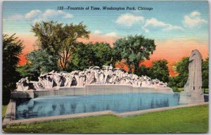 Chicago Illinois, Fountain of Time, Washington Park, Statue, Vintage Postcard