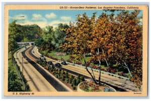 Pasadena California Postcard Arroyo Seco Parkway Los Angeles Road 1944 Vintage