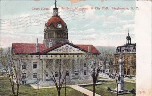 New York Binghamton Court House Soldier's Monument & City Hall 1909