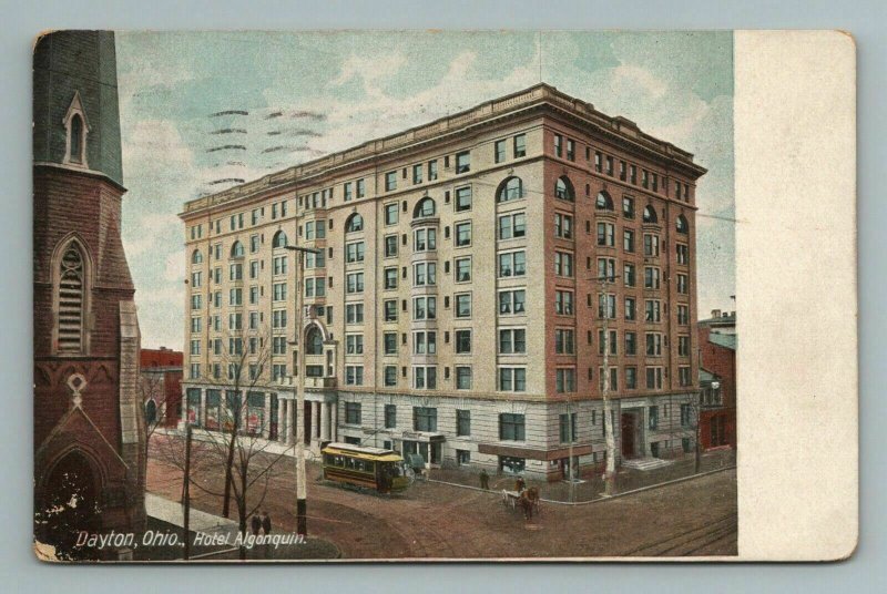 1908 Hotel Algonquin Streetcar Trolley Dayton Ohio OH Postcard Antique 