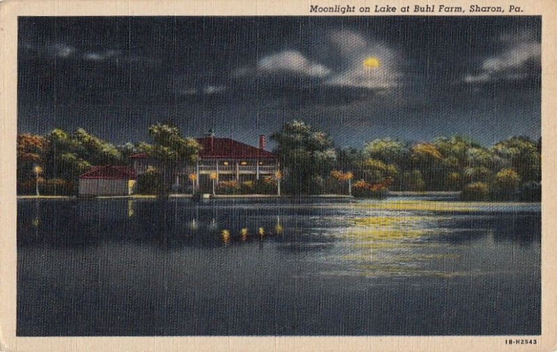 Postcard Moonlight on Lake Buhl Farm Sharon PA