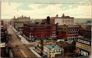 Postcard Nebraska Omaha Bird's Eye View Downtown Hotel Drug Company ~1910 V73