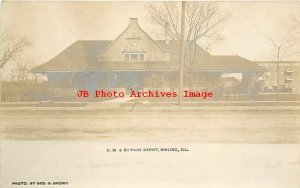 Depot, Illinois, Moline, RPPC, CM & St P Railroad Station, Geo. G. Brown Photo