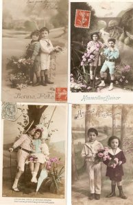 Children. Couples Lot of four (4) old vintage French photo Postcards
