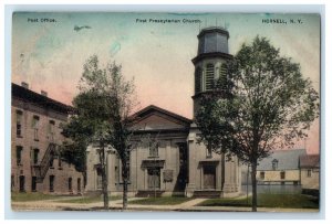 1909 Post Office And First Presbyterian Church Hornell New York NY Postcard